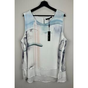 Rose & Olive Top Womens Size 3X White Sleeveless Artsy Flowy Tank Spring NWT